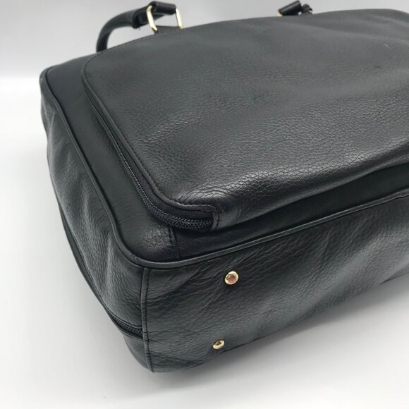 Levenger Black Pebbled Leather Laptop Tote Bag - Picture 6 of 16